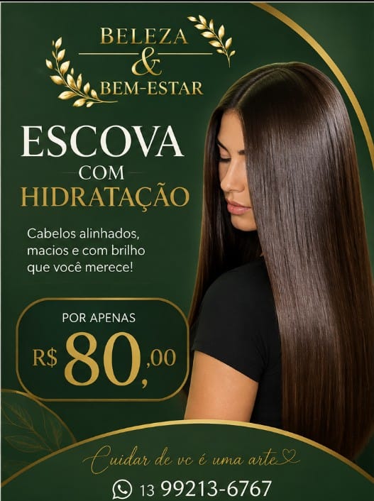 Escova com hidratação por R$ 80,00